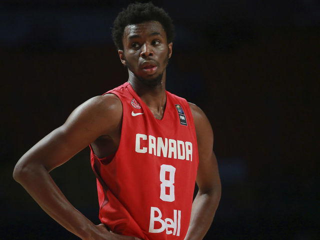 MEXICO CITY, MEXICO - SEPTEMBER 07: Andrew Wiggins of Canada looks on during a second stage match between Uruguay and Canada as part of the 2015 FIBA Americas Championship for Men at Palacio de los Deportes on September 07, 2015 in Mexico City, Mexico.