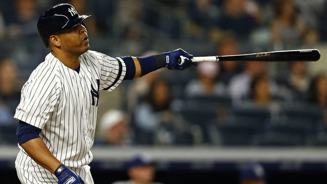 NEW YORK, NY - JUNE 17: Edwin Encarnación #30 of the New York Yankees watches a fly out against the Tampa Bay Rays during the eighth inning at Yankee Stadium on June 17, 2019 in the Bronx borough of New York City.
