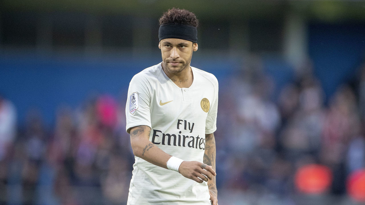 MONTPELLIER, FRANCE - April 30: Neymar #10 of Paris Saint-Germain during the Montpellier Vs Paris Saint-Germain, French Ligue 1 regular season match at Stade de la Mosson on April 30th 2019 in Montpellier, France
