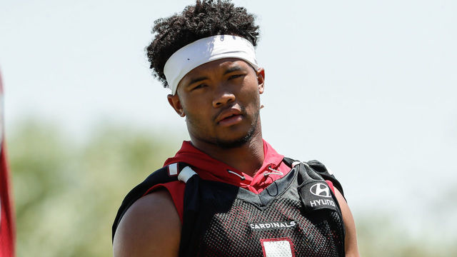TEMPE, AZ - JUN 3: Arizona Cardinals quarterback Kyler Murray (1) looks on during the Arizona Cardinals OTA on June 3, 2019 at the Arizona Cardinals Training Facility in Tempe, Arizona.