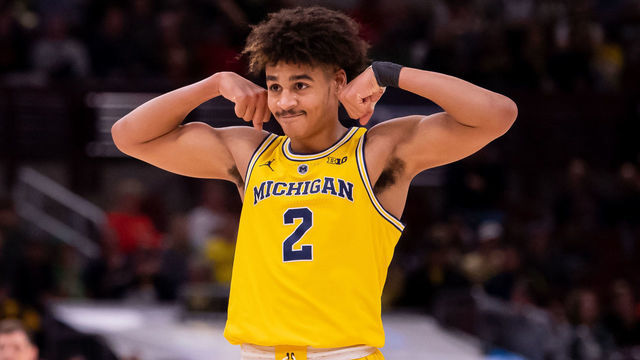 CHICAGO, IL - MARCH 16: Michigan Wolverines guard Jordan Poole (2) reacts during a Big Ten Tournament semifinal game between the Minnesota Golden Gophers and the Michigan Wolverines on March 16, 2019, at the United Center in Chicago, IL.