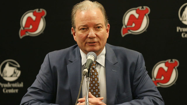 NEWARK, NJ - FEBRUARY 25: General Manager Ray Shero of the New Jersey Devils addresses the media during his post trade deadline press conference prior to the game against the Montreal Canadiens at Prudential Center on February 25, 2019 in Newark, New Jersey.