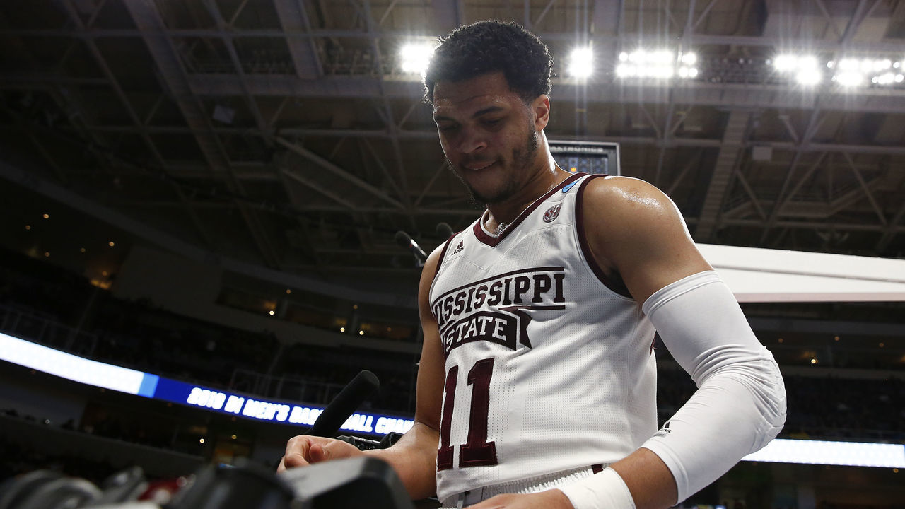 SAN JOSE, CALIFORNIA - MARCH 22: Quinndary Weatherspoon #11 of the Mississippi State Bulldogs reacts to a play against the Liberty Flames during their game in the First Round of the NCAA Basketball Tournament at SAP Center on March 22, 2019 in San Jose, California.