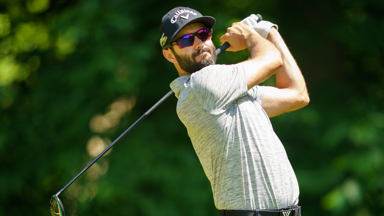 ANCASTER, ON - JUNE 09: Adam Hadwin tees off during the final round of the RBC Canadian Open at Hamilton Golf and Country Club on June 9, 2019 in Ancaster, ON, Canada.