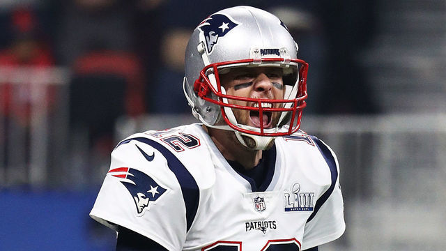 ATLANTA, GEORGIA - FEBRUARY 03: Tom Brady #12 of the New England Patriots celebrates his teams fourth quarter touchdown against the Los Angeles Rams during Super Bowl LIII at Mercedes-Benz Stadium on February 03, 2019 in Atlanta, Georgia.