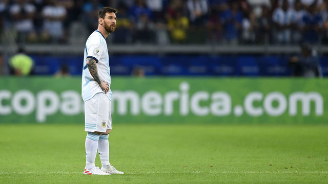 BELO HORIZONTE, BRAZIL - JUNE 19: Lionel Messi of Argentina reacts during the Copa America Brazil 2019 group B match between Argentina and Paraguay at Mineirao Stadium on June 19, 2019 in Belo Horizonte, Brazil.