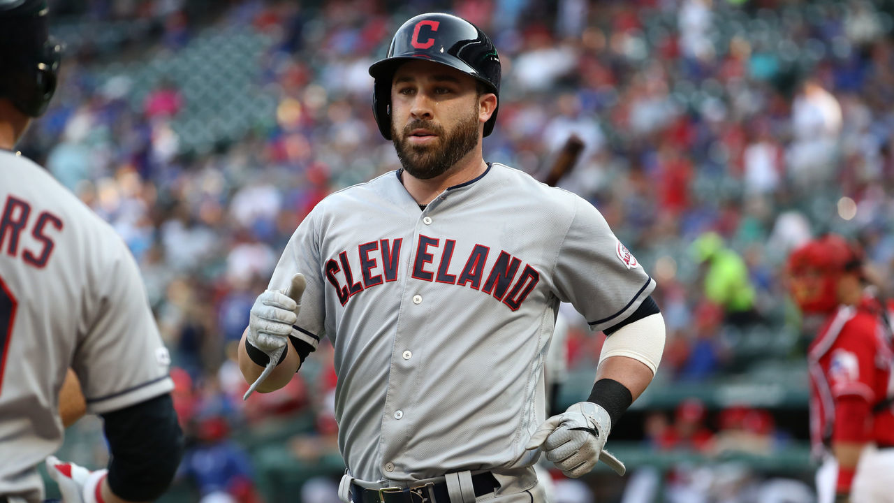 ARLINGTON, TEXAS - JUNE 19: Jason Kipnis #22 of the Cleveland Indians celebrates a three-run homerun against the Texas Rangers in the first inning at Globe Life Park in Arlington on June 19, 2019 in Arlington, Texas.