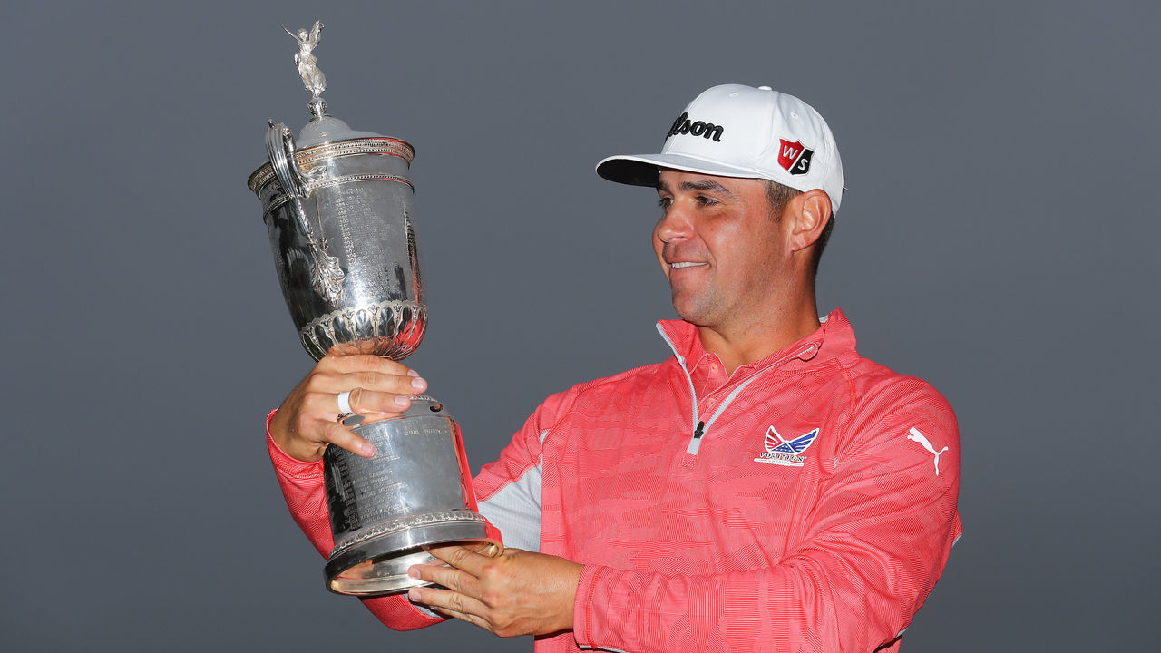 PEBBLE BEACH, CALIFORNIA - JUNE 16: Gary Woodland of the United States poses with the trophy after winning the 2019 U.S. Open at Pebble Beach Golf Links on June 16, 2019 in Pebble Beach, California.