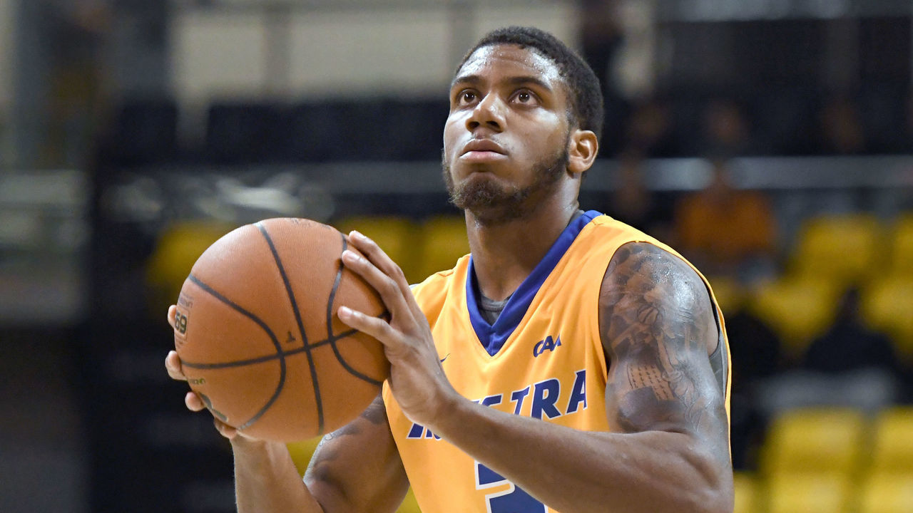 TOWSON, MD - JANUARY 11: Justin Wright-Foreman #3 of the Hofstra Pride takes a foul shot during a college basketball game against the Towson Tigers at SECU Arena on January 11, 2018 in Towson, Maryland. The Pride won 76-73.