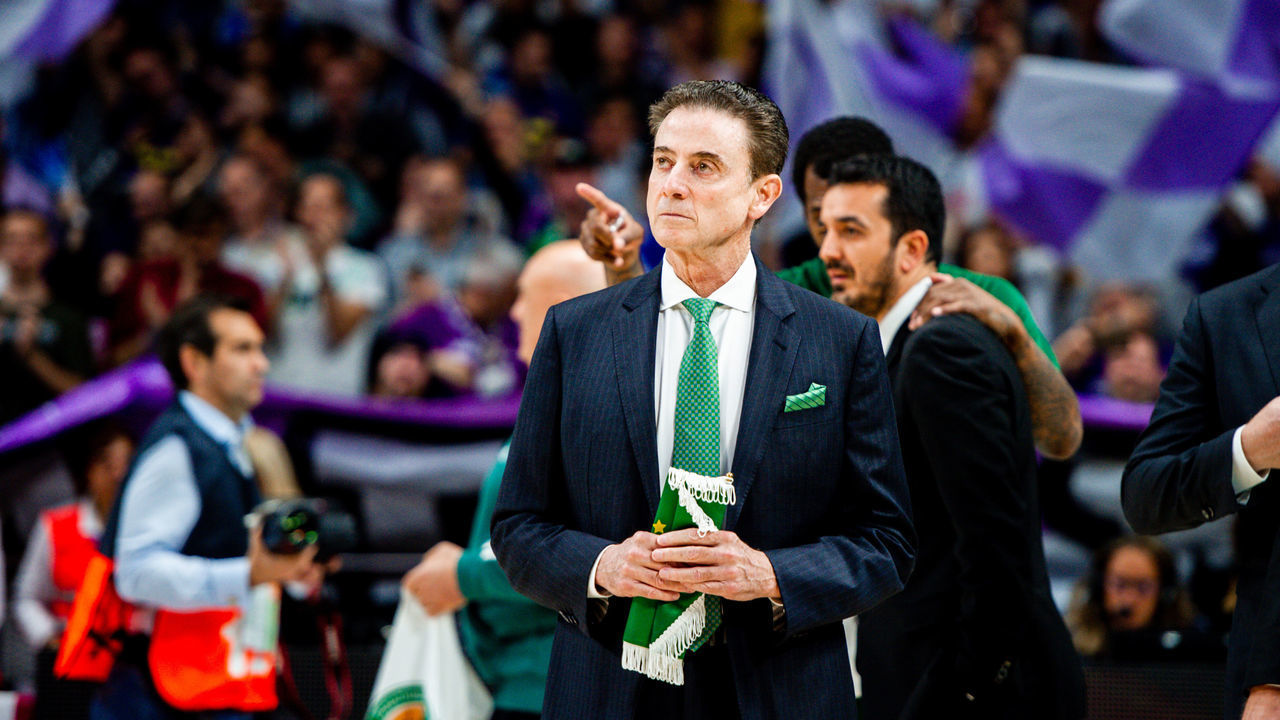 MADRID, SPAIN - APRIL 17: Rick Pitino during the EuroLeague Play Off match between Real Madrid and Panathinaiskos on April 17, 2019 in Madrid, Spain.