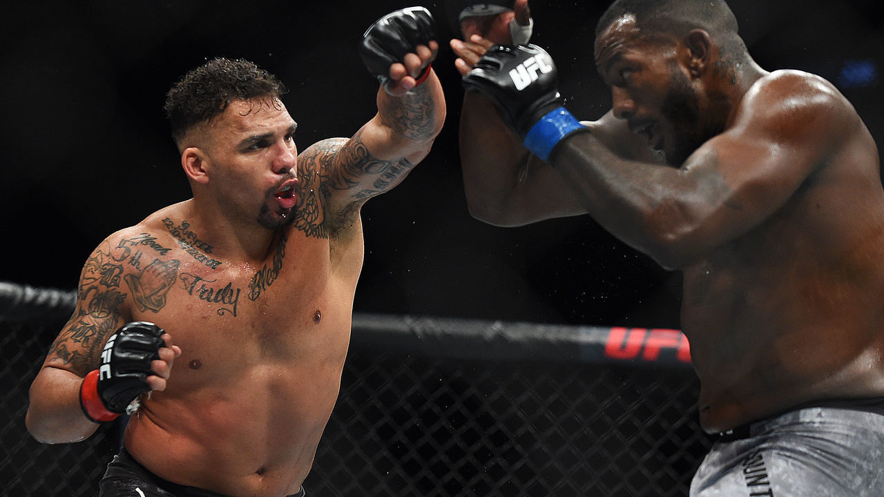 ATLANTA, GEORGIA - APRIL 13: Eryk Anders punches Khalil Rountree Jr. during the UFC 236 event at State Farm Arena on April 13, 2019 in Atlanta, Georgia.