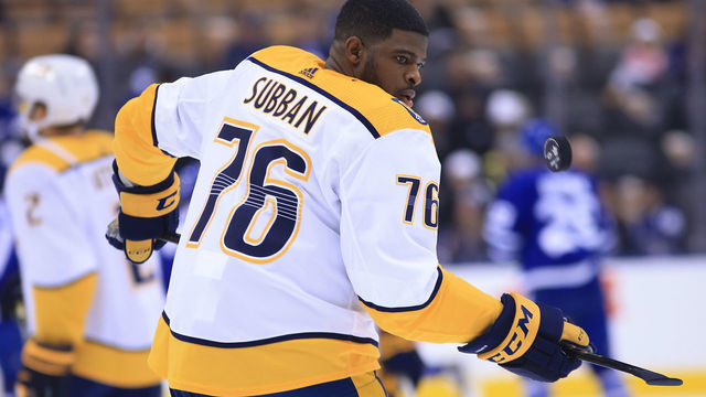 TORONTO, ON- P.K.Subban at the pre-game warm up. (Rene Johnston/Toronto Star) (Rene Johnston/Toronto Star via Getty Images)