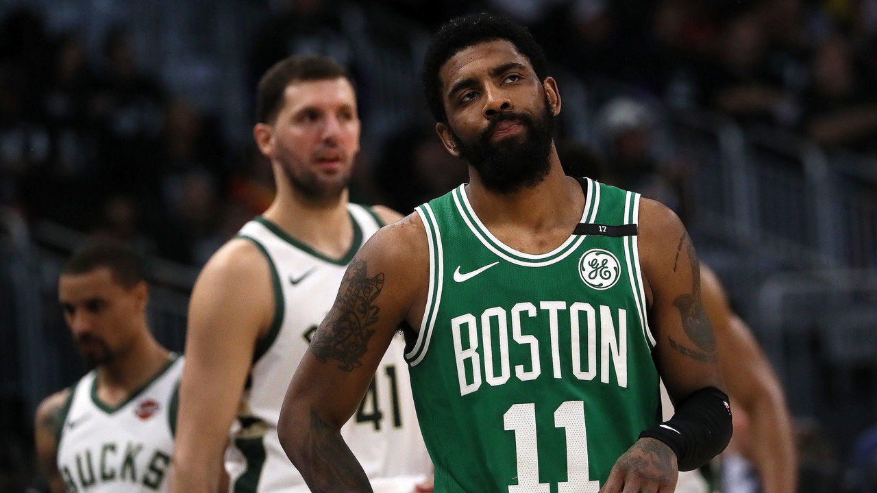 MILWAUKEE - MAY 8: Boston Celtics guard Kyrie Irving (11) looks off during the third quarter. The Milwaukee Bucks host the Boston Celtics in Game 5 of the Eastern Conference NBA Semi-Finals at Fiserv Forum in Milwaukee on May 8, 2019.