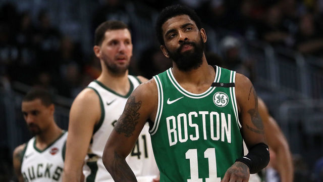 MILWAUKEE - MAY 8: Boston Celtics guard Kyrie Irving (11) looks off during the third quarter. The Milwaukee Bucks host the Boston Celtics in Game 5 of the Eastern Conference NBA Semi-Finals at Fiserv Forum in Milwaukee on May 8, 2019.