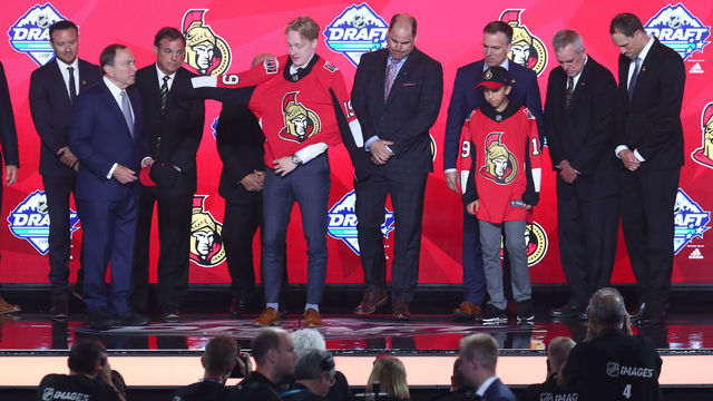 VANCOUVER, BC - JUNE 21: Lassi Thomson is selected nineteenth overall by the Ottawa Senators during Round One of the 2019 NHL Draft at Rogers Arena on June 21, 2019 in Vancouver, Canada.