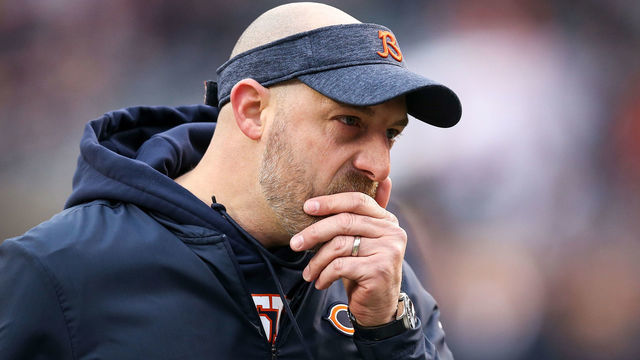 CHICAGO, ILLINOIS - JANUARY 06: Head coach Matt Nagy of the Chicago Bears walks across the field before the NFC Wild Card Playoff game against the Philadelphia Eagles at Soldier Field on January 06, 2019 in Chicago, Illinois.