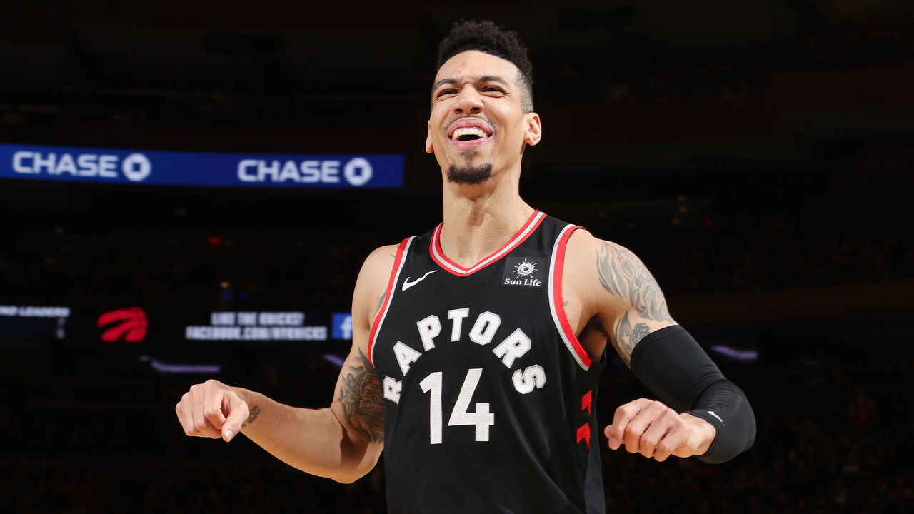 NEW YORK, NY FEBRUARY 9: Danny Green #14 of the Toronto Raptors reacts against the New York Knicks on February 9, 2019 at Madison Square Garden in New York City, New York. Mandatory Copyright Notice: Copyright 2019 NBAE