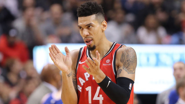 TORONTO, ON - DECEMBER 05: Danny Green #14 of the Toronto Raptors reacts during their NBA game against the Philadelphia 76ers at Scotiabank Arena on December 5, 2018 in Toronto, Canada.