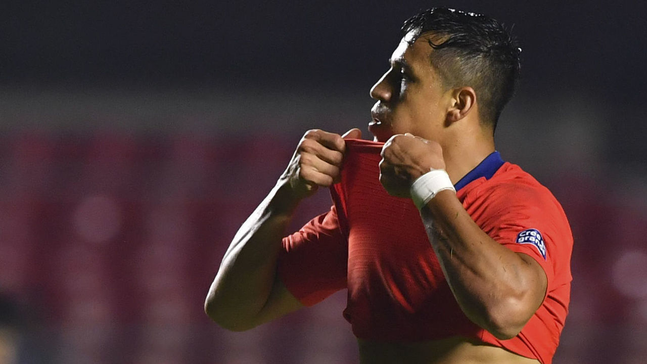 Chile's Alexis Sanchez reacts after missing a chance to score during a Copa America football tournament Group C match between Chile and Japan at the Cicero Pompeu de Toledo Stadium, also known as Morumbi, in Sao Paulo, Brazil, on June 17, 2019.