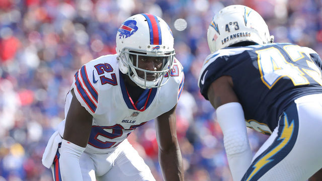 BUFFALO, NY - SEPTEMBER 16: Tre'Davious White #27 of the Buffalo Bills lines up during NFL game action against the Los Angeles Chargers at New Era Field on September 16, 2018 in Buffalo, New York.