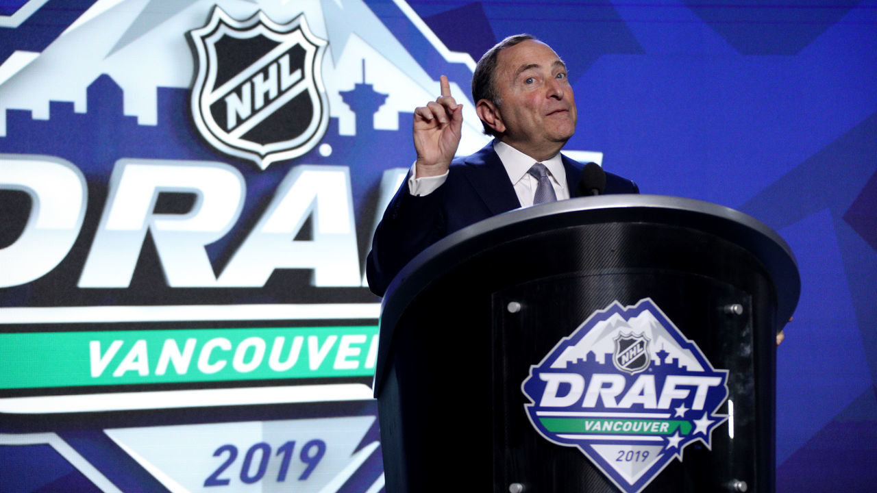 VANCOUVER, BRITISH COLUMBIA - JUNE 21: NHL Commissioner Gary Bettman addresses the audience to open the first round of the 2019 NHL Draft at Rogers Arena on June 21, 2019 in Vancouver, Canada.