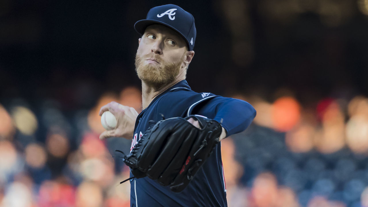 WASHINGTON, DC - JUNE 22: Mike Foltynewicz #26 of the Atlanta Braves pitches against the Washington Nationals during the second inning at Nationals Park on June 22, 2019 in Washington, DC.