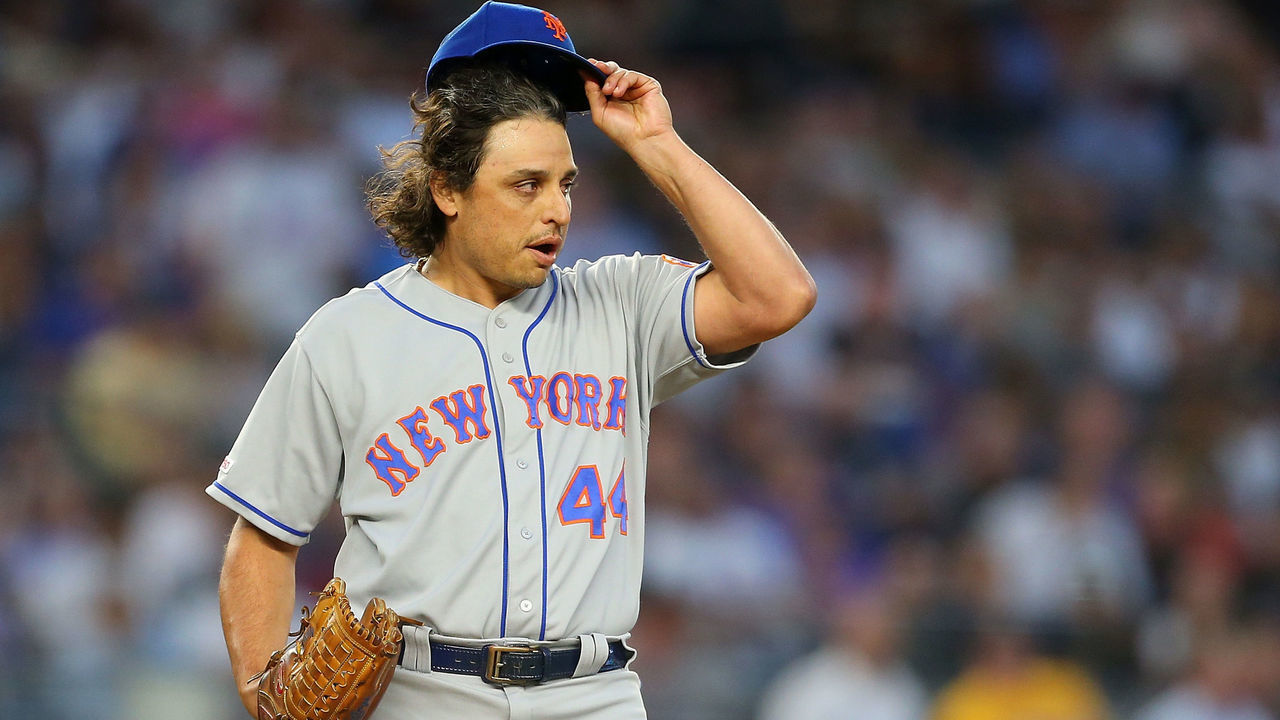 NEW YORK, NEW YORK - JUNE 11: Jason Vargas #44 of the New York Mets reacts in the third inning against the New York Yankees at Yankee Stadium on June 11, 2019 in New York City.