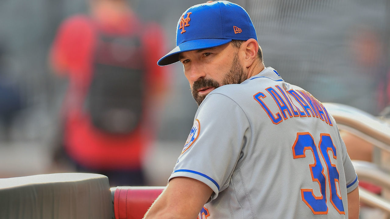 gATLANTA, GA JUNE 17: New York Mets manager Mickey Callaway (36) looks out rom the dugout during the game between the Atlanta Braves and the New York Mets on June 17th, 2019 at SunTrust Park in Atlanta, GA.