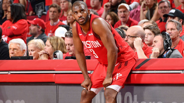 HOUSTON, TX - MAY 10: Chris Paul #3 of the Houston Rockets looks on against the Golden State Warriors during Game Six of the Western Conference Semifinals of the 2019 NBA Playoffs on May 10, 2019 at the Toyota Center in Houston, Texas. NOTE TO USER: User expressly acknowledges and agrees that, by downloading and/or using this photograph, user is consenting to the terms and conditions of the Getty Images License Agreement. Mandatory Copyright Notice: Copyright 2019 NBAE