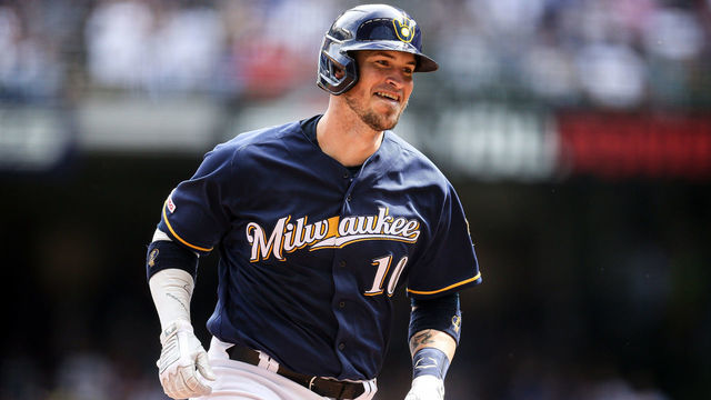 MILWAUKEE, WISCONSIN - JUNE 22: Yasmani Grandal #10 of the Milwaukee Brewers rounds the bases after hitting a home run in the first inning against the Cincinnati Reds at Miller Park on June 22, 2019 in Milwaukee, Wisconsin.