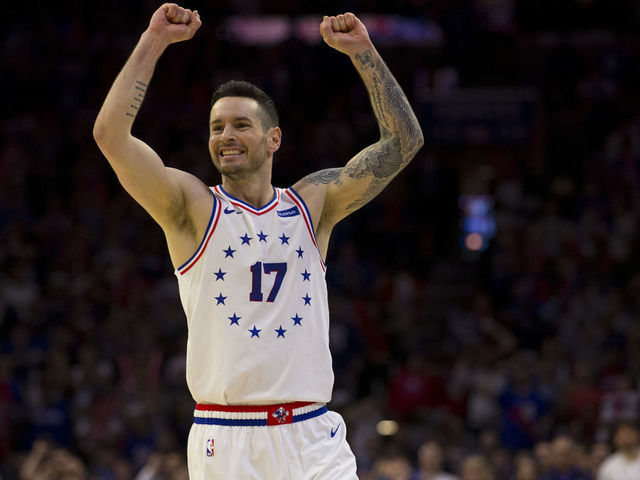 PHILADELPHIA, PA - MAY 09: JJ Redick #17 of the Philadelphia 76ers reacts against the Toronto Raptors in the third quarter of Game Six of the Eastern Conference Semifinals at the Wells Fargo Center on May 9, 2019 in Philadelphia, Pennsylvania. The 76ers defeated the Raptors 112-101.