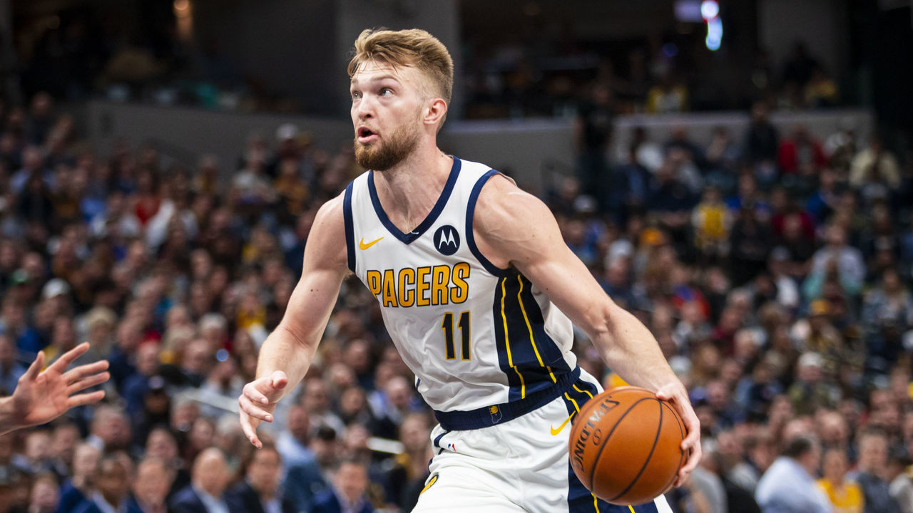 INDIANAPOLIS, IN - MARCH 14: Domantas Sabonis #11 of the Indiana Pacers handles the ball against the Oklahoma City Thunder on March 14, 2019 at Bankers Life Fieldhouse in Indianapolis, Indiana. Mandatory Copyright Notice: Copyright 2019 NBAE