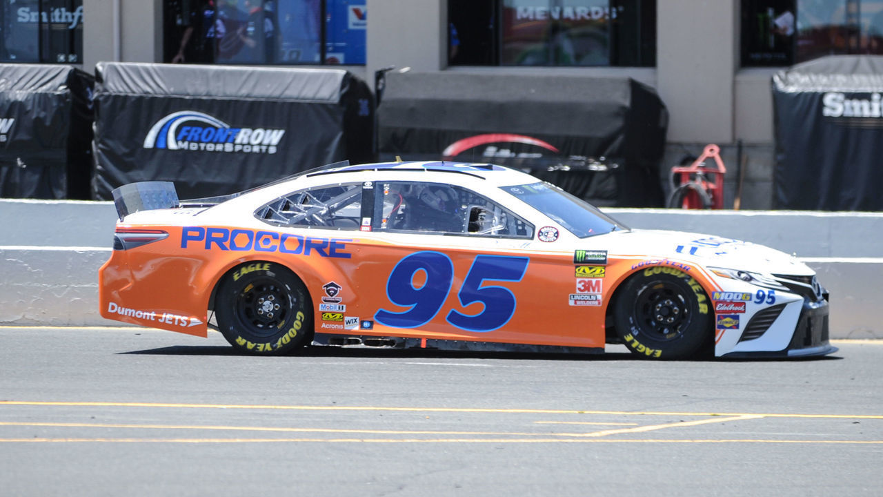 SONOMA, CA - JUNE 21: Matt DiBenedetto (95), driver of the Procore ThanksDW Throwback Toyota drives his car during Fridays Monster Energy NASCAR Cup Series practice for the Toyota/Save Mart 350 on June 21, 2019, at Sonoma Raceway in Sonoma, CA