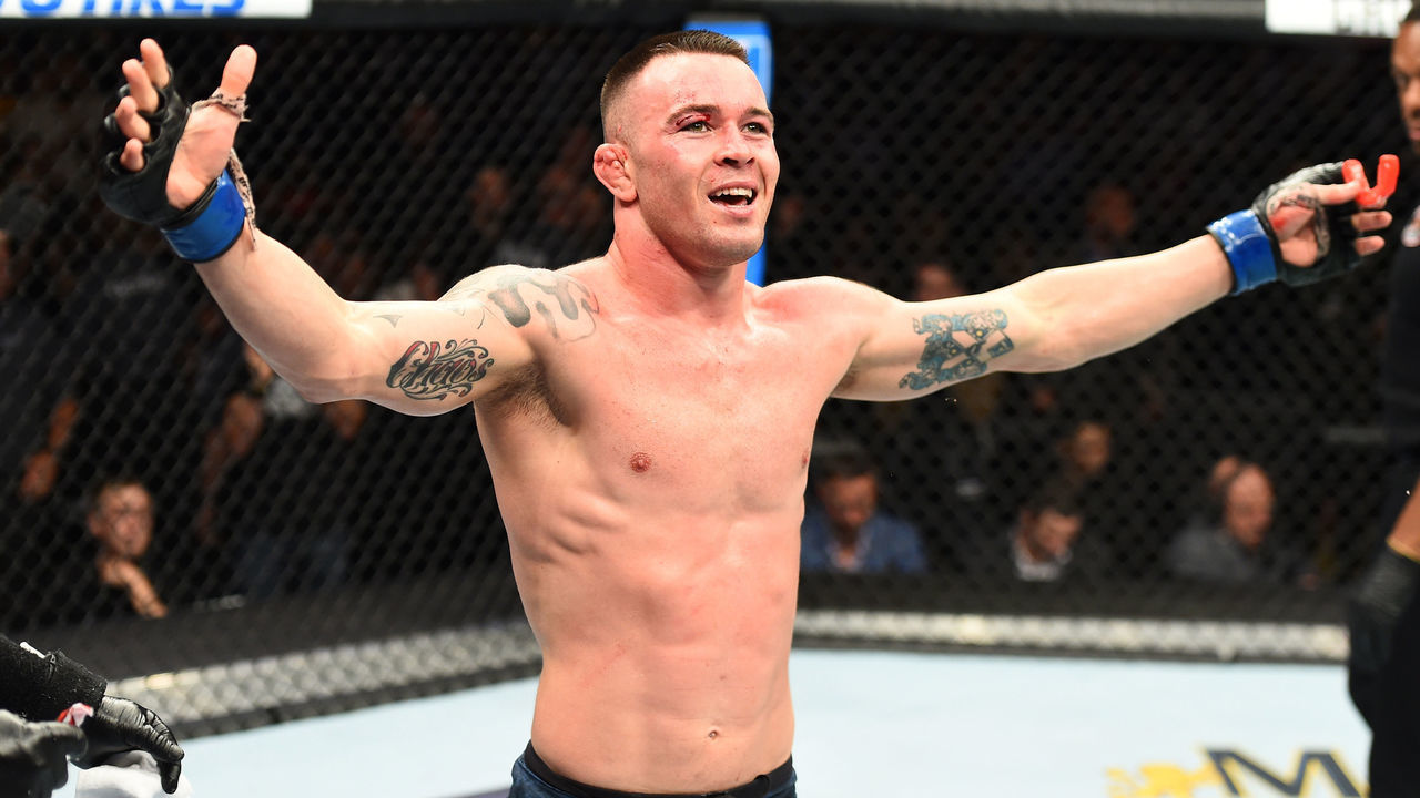 CHICAGO, ILLINOIS - JUNE 09: Colby Covington celebrates after finishing five rounds against Rafael Dos Anjos of Brazil in their interim welterweight title fight during the UFC 225 event at the United Center on June 9, 2018 in Chicago, Illinois.