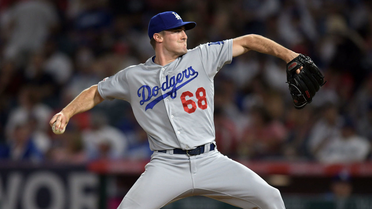 ANAHEIM, CA - JUNE 10: Los Angeles Dodgers pitcher Ross Stripling (68) in action during the seventh inning of a game against the Los Angeles Angels played on June 10, 2019 at Angel Stadium of Anaheim in Anaheim, CA.