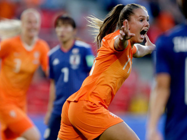 RENNES, FRANCE - JUNE 25: Lieke Martens of Holland Women celebrates 1-0 during the World Cup Women match between Holland v Japan at the Stadion Roazhon Park on June 25, 2019 in Rennes France