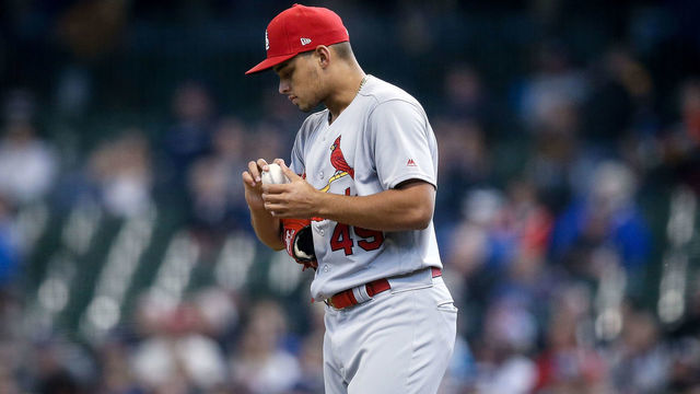 MILWAUKEE, WISCONSIN - APRIL 17: Jordan Hicks #49 of the St. Louis Cardinals pitches in the ninth inning against the Milwaukee Brewers at Miller Park on April 17, 2019 in Milwaukee, Wisconsin.