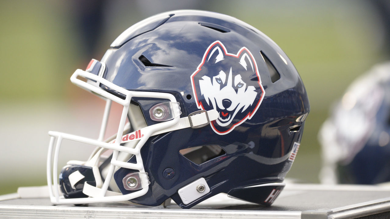 EAST HARTFORD, CT - NOVEMBER 10: UConn Huskies helmet during the game between the UConn Huskies and the SMU Mustangs on November 10, 2018 at Rentschler Field in East Hartford, CT