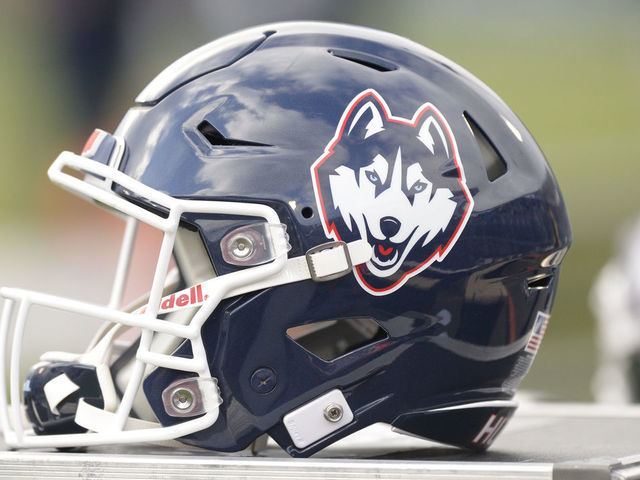 EAST HARTFORD, CT - NOVEMBER 10: UConn Huskies helmet during the game between the UConn Huskies and the SMU Mustangs on November 10, 2018 at Rentschler Field in East Hartford, CT
