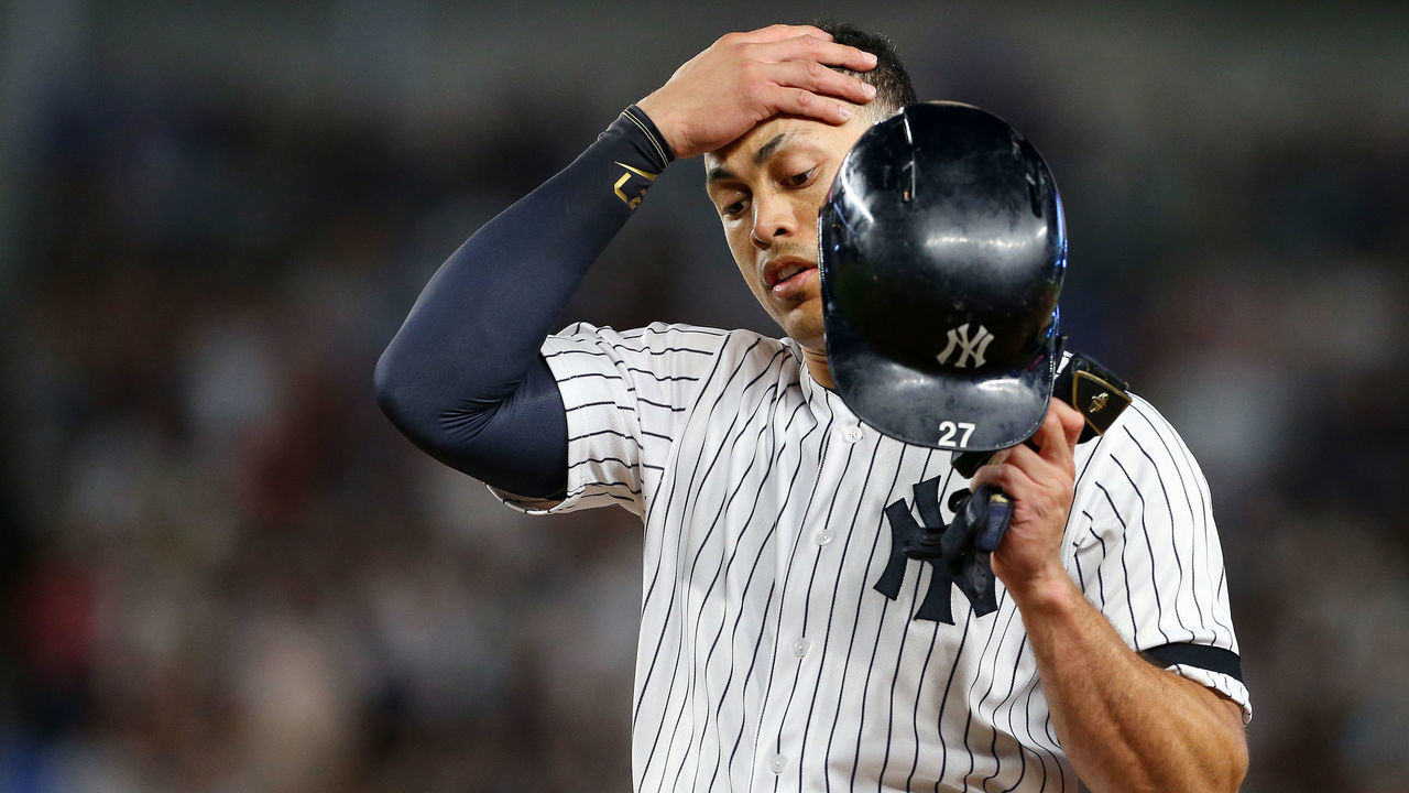 NEW YORK, NY - JUNE 22: Giancarlo Stanton #27 of the New York Yankees in action against the Houston Astros during a baseball game at Yankee Stadium on June 22, 2019 in the Bronx borough of New York City. The Yankees defeated the the Astros 7-5.