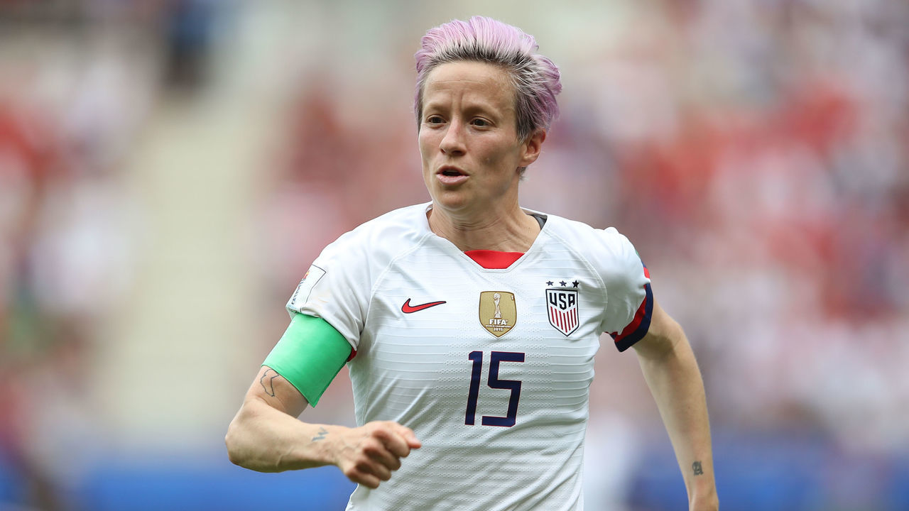 REIMS, FRANCE - JUNE 24: Megan Rapinoe of USA during the 2019 FIFA Women's World Cup France Round Of 16 match between Spain and USA at Stade Auguste Delaune on June 24, 2019 in Reims, France.