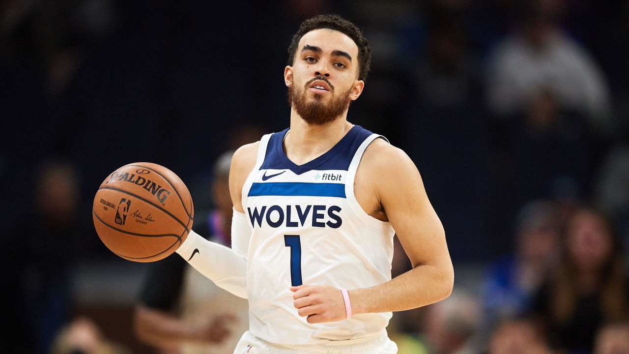 MINNEAPOLIS, MN - APRIL 01: Tyus Jones #1 of the Minnesota Timberwolves dribbles the ball against the Portland Trail Blazers during the game on April 1, 2019 at the Target Center in Minneapolis, Minnesota.