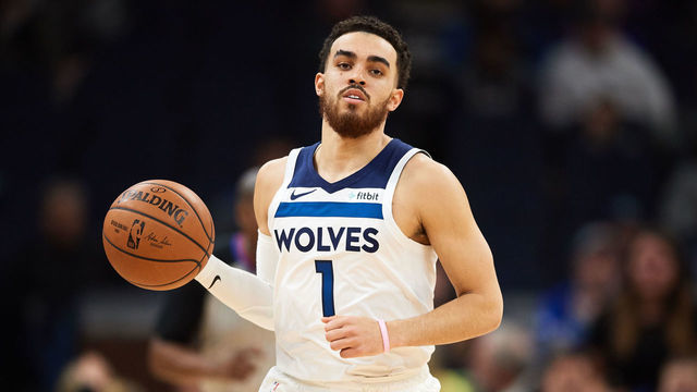 MINNEAPOLIS, MN - APRIL 01: Tyus Jones #1 of the Minnesota Timberwolves dribbles the ball against the Portland Trail Blazers during the game on April 1, 2019 at the Target Center in Minneapolis, Minnesota.