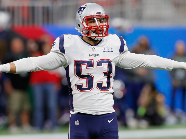 ATLANTA, GA - FEBRUARY 03: Kyle Van Noy #53 of the New England Patriots celebrates a play in the first half during Super Bowl LIII against the Los Angeles Rams at Mercedes-Benz Stadium on February 3, 2019 in Atlanta, Georgia.