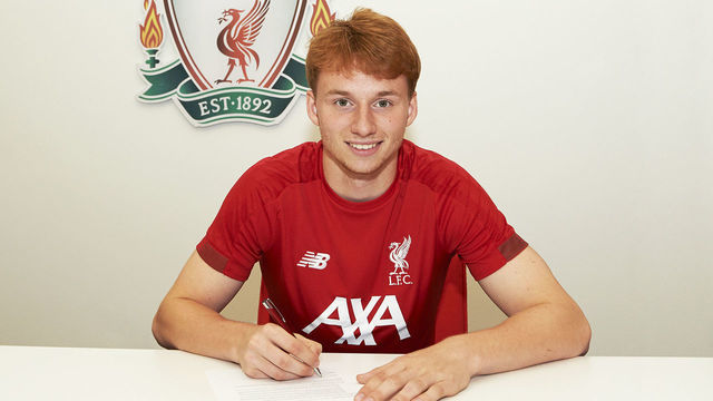 LIVERPOOL, ENGLAND - JUNE 26: (THE SUN OUT, THE SUN ON SUNDAY OUT) Sepp van den Berg signs for Liverpool Football Club at Melwood Training Ground on June 26, 2019 in Liverpool, England.