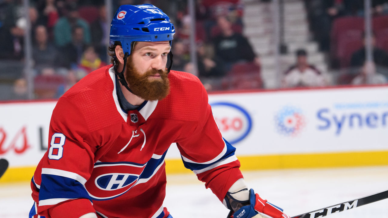 MONTREAL, QC - MARCH 26: Montreal Canadiens defenseman Jordie Benn (8) skates during the first period of the NHL game between the Florida Panthers and the Montreal Canadiens on March 26, 2019, at the Bell Centre in Montreal, QC