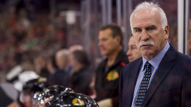 CHICAGO, IL - OCTOBER 18: Chicago Blackhawks head coach Joel Quenneville in the third period during a game between the Arizona Coyotes and the Chicago Blackhawks on October 18, 2018, at the United Center in Chicago, IL.