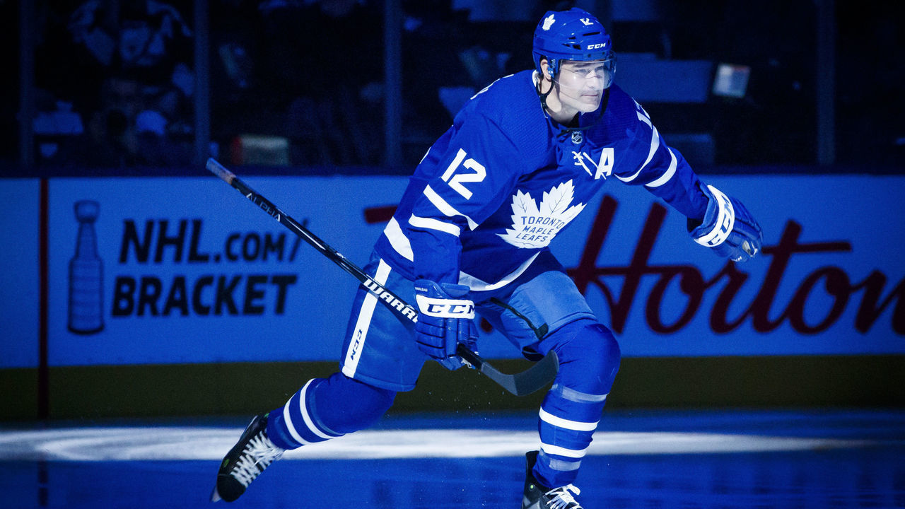 TORONTO, ON - APRIL 04: Patrick Marleau #12 of the Toronto Maple Leafs takes the ice against the Tampa Bay Lightning at the Scotiabank Arena on April 4, 2019 in Toronto, Ontario, Canada.