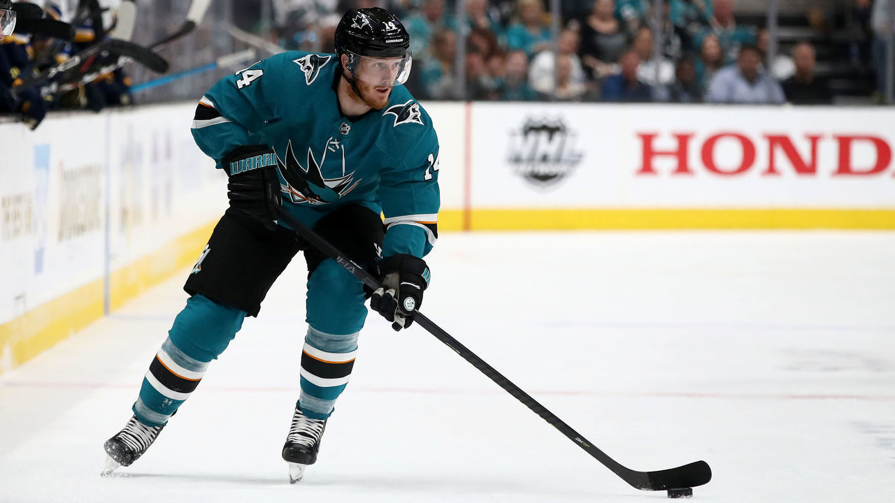 SAN JOSE, CALIFORNIA - MAY 13: Gustav Nyquist #14 of the San Jose Sharks in action against the St. Louis Blues in Game Two of the Western Conference Final during the 2019 NHL Stanley Cup Playoffs at SAP Center on May 13, 2019 in San Jose, California.