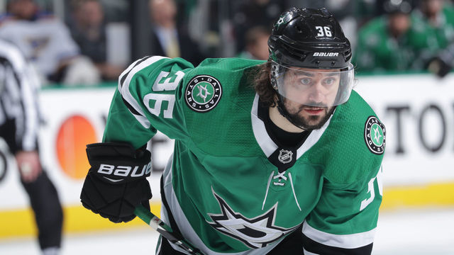 DALLAS, TX - MAY 5: Mats Zuccarello #36 of the Dallas Stars skates against the St. Louis Blues in Game Six of the Western Conference Second Round during the 2019 NHL Stanley Cup Playoffs at the American Airlines Center on May 5, 2019 in Dallas, Texas.